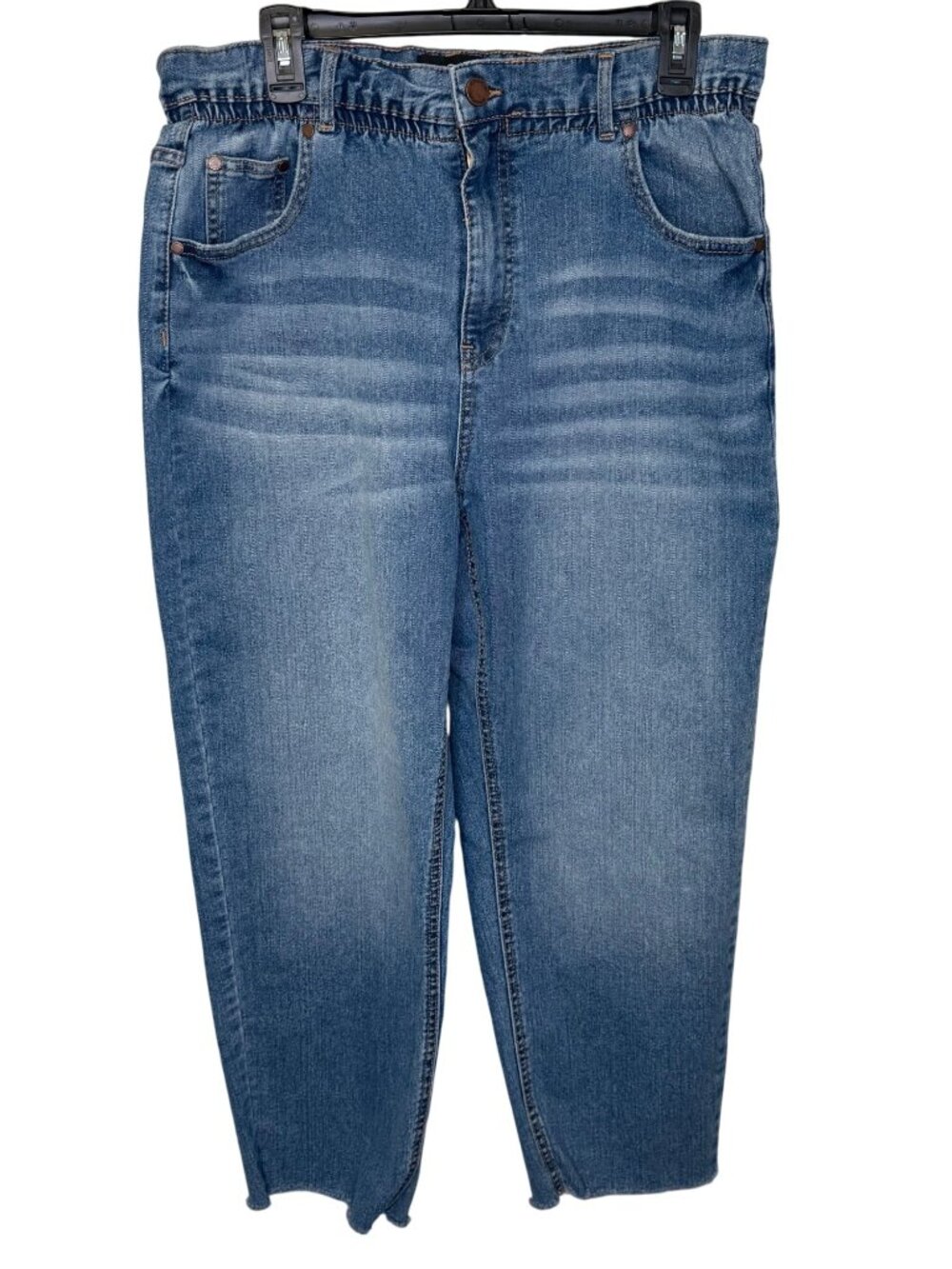 Jordache Womens Paperbag High-Waisted Jeans Size Large 31”W Raw Hem Medium Wash